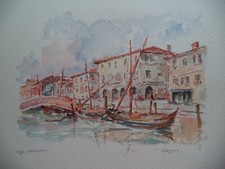 Chiaudano Beppe acquerello su cartone Chioggia Venezia paesaggio 30 x 40 cm