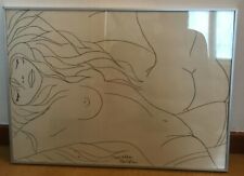 NOVELLA PARIGINI, GRANDE DISEGNO DONNA NUDA E UOMO. SCENA EROTICA! IN CORNICE!!