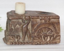 Antico di Legno Mughal Floreale Lavori di Intaglio Colonna Basamento Candela
