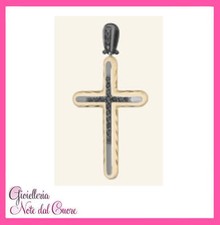 PENDENTE CROCE DA UOMO ORO ROSA 18K CON DIAMANTI NERI 0.12 CARATI CERTIFICATO