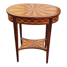 Antico Tavolino Tavolinetto d'appoggio Ovale Stile Liberty in Mogano e Acero 900