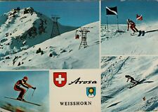 19861U VECCHIA CARTOLINA SCI SKI AROSA WEISSHORN DISCESA LIBERA ROLAND COLLOMBIN