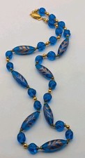 COLLANA PERLE VETRO BLU LAMINA ORO VENEZIANO MURANO ITALIANO VINTAGE