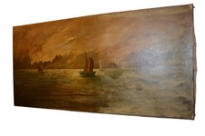 elegante grande dipinto olio su tela  " marina " epoca primi 900