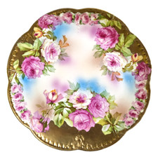 Piatto porcellana Royal Vienna decorato con rose e dorato 9,75"