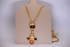 Giorgio Armani Collana Cintura Vintage Metallo Placato Oro Logo GA Ciondolo