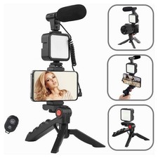 KIT VLOGGER PROFESSIONALE 4IN1 UNIVERSALE PER SMARTPHONE CON MICROFONO LUCE LED