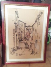 Quadro Paesaggio con Bellissima Cornice in legno Vintage- Firmato come da foto. 