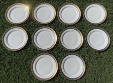 Lotto 10 piatti insalata vintage Royal L B RYB8 Bavaria oro 18k e bordo blu cobalto 7,5"