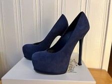 YSL Yves Saint Laurent décolleté plateau TRIBTOO 105 camoscio scamosciato blu 40