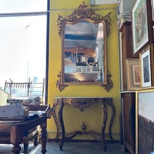 Antica monumentale console + specchio Luigi Filippo 1840 Foglia oro area romana