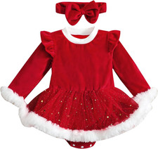 Completo Neonata Elegante Abito Principessa Rosso Con Pailettes Di Natale Bambin