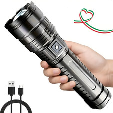 Torcia Super Potente 27 Cm LED Professionale Ricaricabile Alluminio Lumen Pro IT