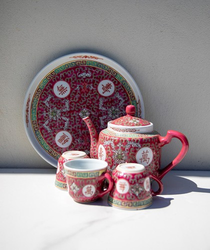 Set tè vintage - cinese, rosa