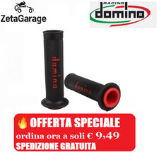 Coppia Manopole Domino Moto Nero-Rosso Universali | Enduro Cross Motard Naked