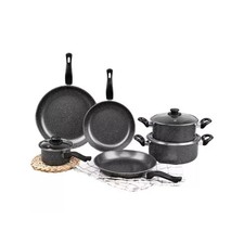 Batteria da Cucina Set Pentole 9 Pezzi e 3 Padelle, Coperchi in Vetro