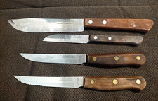 VINTAGE LOTTO STOCK 4 COLTELLI TRAMONTINA BRASIL INOX STAINLESS MANICO IN LEGNO