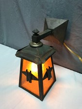 Antique Arts & Crafts Copper Wall Sconce Light VTG Old Stained Glass 122-24B