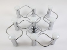 Gaetano Sciolari plafoniera 9 luci cromo anni '70 (461-1 H25)