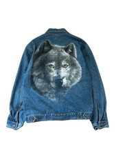 Giacca denim lupo vintage uomo