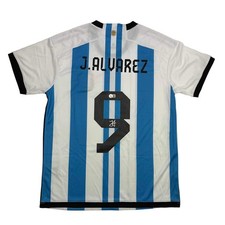 Maglia calcio autografata/firmata Julian Alvarez Argentina blu/bianca Beckett COA