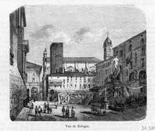 BOLOGNA - Xilografia francese originale di fine '800 Vue de Bologne