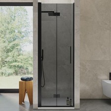 PORTA DOCCIA 75 cm NERO Vetro FUMÈ 6 mm Pieghevole A Soffietto Libro Box Nicchia