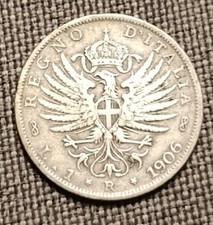 MONETA IN ARGENTO 1 LIRA AQUILA SABAUDA 1906 REGNO ITALIA