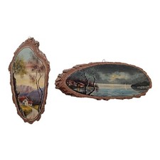 *HH* Coppia Quadretti Dipinti Su Legno Quadro Paesaggio Natura Paesaggistici