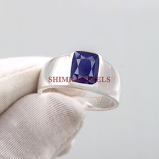 Riscaldato Zaffiro Blu Gemma Con 14K Placcato Oro Bianco Argento Uomo Ring #1447