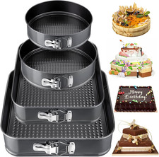 Set 4 Tortiere Antiaderenti Rotonda e Quadrata con Fondo Rimovibile Grigio