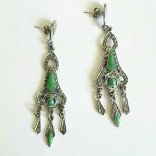 Orecchini pendenti vintage anni 90 in metallo verde argento