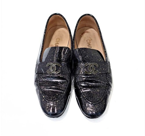 Chanel patent logo loafer - chanel, cc
