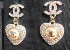 CHANEL EARRINGS  LOGO CC SHAPE OF A HEART 23 C  WITH STRASS
