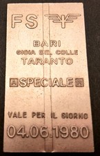 CB- MEDAGLIA ELETTRIFICAZIONE BARI TARANTO BIGLIETTO SPECIALE FERROVIE - GTTS45