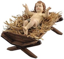 Statua del Gesù Bambino con Culla in Legno della Val Gardena Varie Dimensioni
