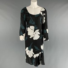 MARNI Taglia 6 Nero Verde Viscosa Abstract Floreale 3/4 Vestito senza Maniche