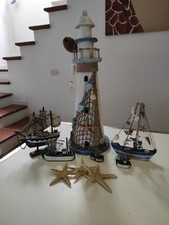 Faro in Legno Alto Cm 46 Più Barche e Stelle Marine