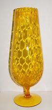 GRANDE E SCENOGRAFICO VASO COPPA IN VETRO GIALLO LAVORATO ALTO 43cm VINTAGE