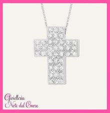 CIONDOLO CROCE DA DONNA ORO BIANCO 18K CON DIAMANTI NATURALI E VVS 0.28 CARATI