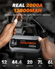 WOLFBOX 2000A Caricabatteria Power Bank Avviatore a Salto Auto Booster Jumper Box