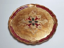 Vassoio fiorentino di legno barocco antico anni 70 centrotavola decorato vintage