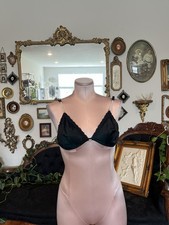 Bralette vintage Intimissimi in raso nero e pizzo con dettagli perlati