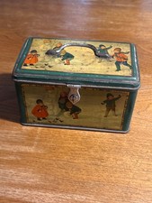 Scatola Latta-Cestino immagini natalizie di bambini che giovcano su neve'900