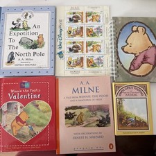 Winnie the Pooh Collector’s Lot 6 Items A.A. Milne Disney Books Stamps Notebook