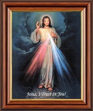THE DIVINE MERCY OF JESUS I TRUST IN YOU - ROMAN CATHOLIC WALNUT FRAMED PICTURE