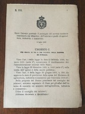 Decreto Passaggio Servizio Sanitario Veterinario ad altro Ministero 1896