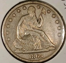 1865-S Mezzo dollaro Liberty seduto VF+ *Data guerra civile* 