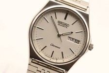 [Ecc+5] Seiko Chronos 8123-6130 Argento Rotondo Quarzo Orologio Uomo Vintage Giappone