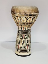 Tamburo vintage in ceramica Doumbek dipinto a mano 111/2" ottime condizioni 